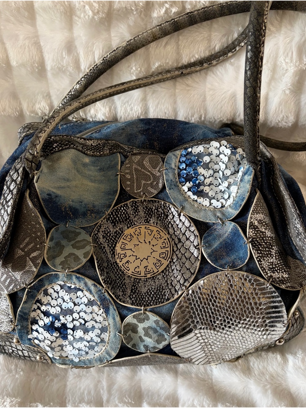 Vintage Preowned, Ruby Rd. Blue Denim Patchwork Sequin Tote Bag